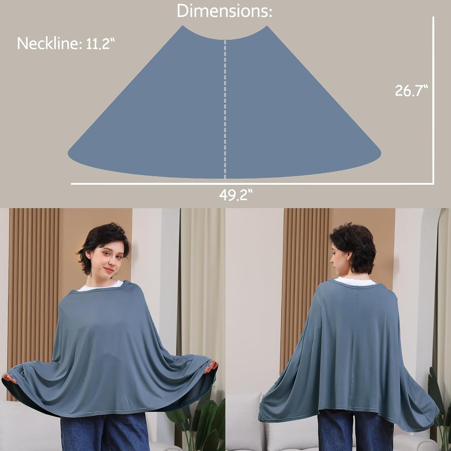 Nursing Cover for Breastfeeding, 360°Full Coverage Nursing Poncho, Rayon Soft & Breathable Breastfeeding Cover up (Smooth Rayon, Blue)