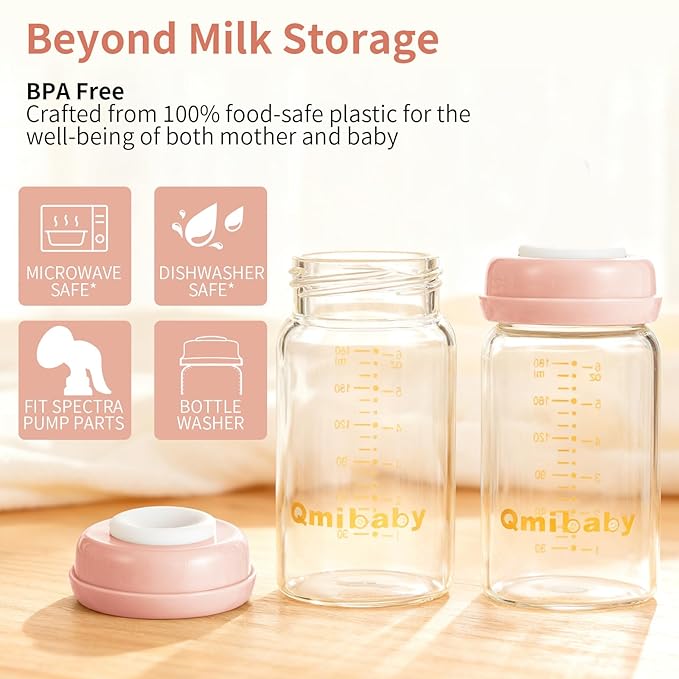 Breast Milk Storage Bottles 180ml 6oz BPA-Free Leak-Proof Baby Bottle for Breastmilk Storage Wide Neck Bottles with Screw Ring Sealing Disk Breastfeeding (Pink, 180ml-4Packs)