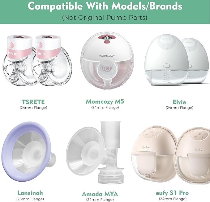 19mm Silicone Flange Inserts Compatible with Elvie Stride for Lansinoh for Medela for Spectra for eufy for Momcozy S9 S12 M5 M9 for Bellababy, Pump Parts Reduce 24-25mm elastic nipple to 19mm