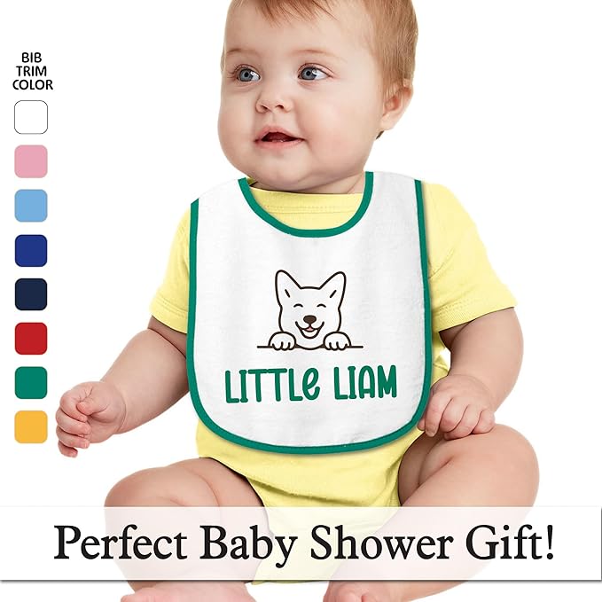 Personalized Baby Bib – Soft Cotton Terry, Cute Jindo Dog Design with Custom Text (1-2 Lines) – Newborns & Toddlers
