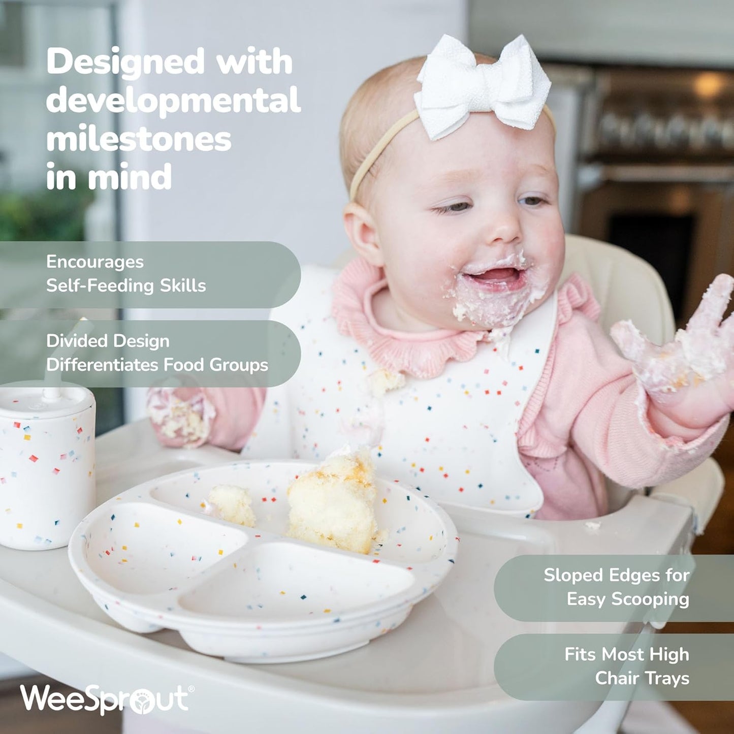 WeeSprout Silicone Divided Plates (With Lids), 100% Food Grade Silicone Divided Plates for Toddlers & Kids, Dishwasher & Microwave Safe