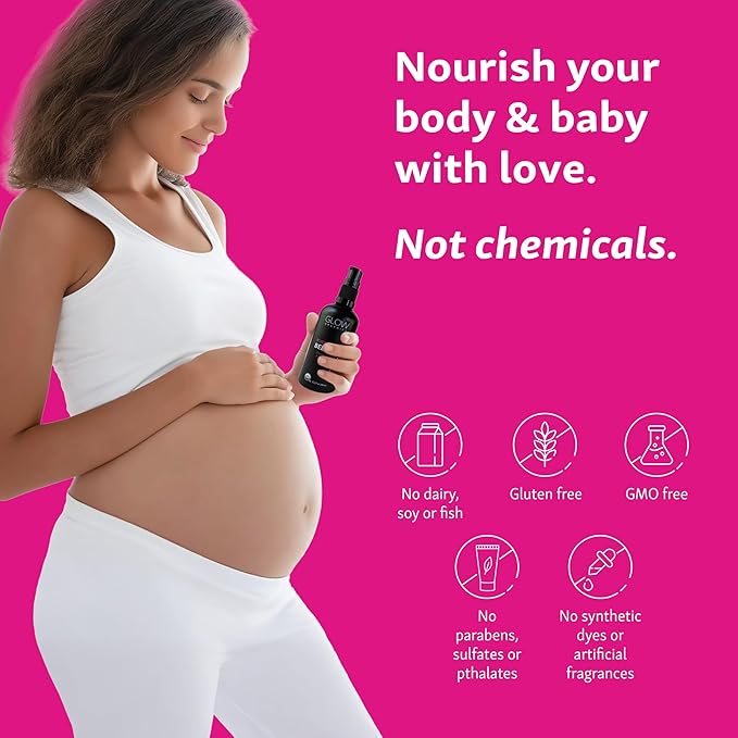 Glow Organics Belly Oil for Pregnancy, Prevents Stretch Marks & Scars, Organic Maternity Skincare, Fast-Absorbing, Pregnancy Safe Daily Ritual, 95ml