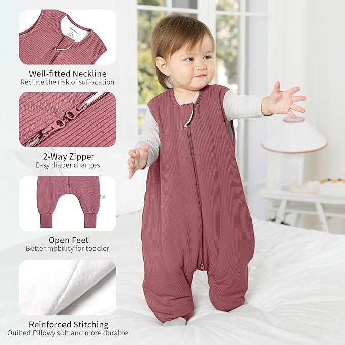 Rayon Made from Bamboo Toddler Sleep Sack with Feet 24-36 Months 1.0 Tog Breathable Sleep Sack 2t-3t Ultra Soft Baby Wearable Blanket with Legs Unisex Sleeping Bag with 2-Way Zipper