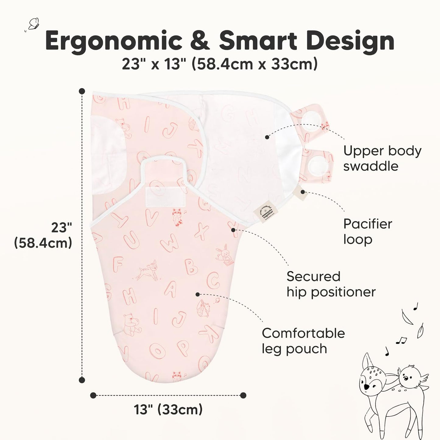 KeaBabies 3-Pack Organic Baby Swaddle Sleep Sacks - Swaddles for Newborns, Infant 3-6 Months, Baby Girls, Boys, Soft & Snug Newborn Sleep Sack, Nursery Swaddling Blankets (ABC Land Rose, L)