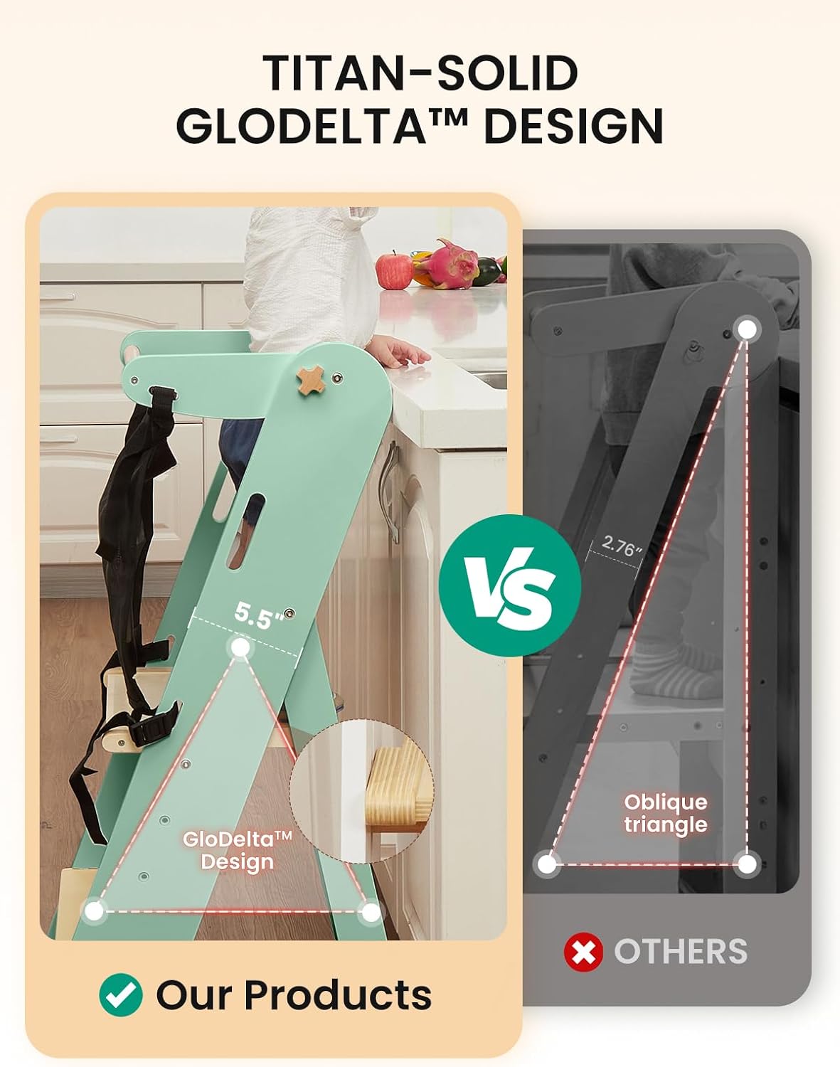 GROWNSY Foldable Step Stool Toddler Tower, Toddler Kitchen Stool Helper, Collapsible Kids Standing Learning Tower with 3 Adjustable Heights and Safety Net for Kitchen Bathroom Sink Counter (Green)