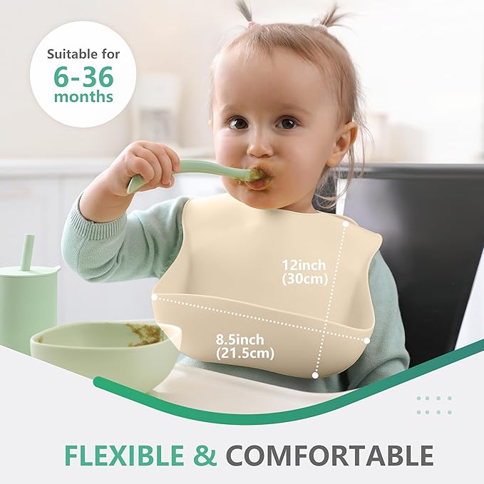Cuddle Campus Set of 3 Silicone Bibs for Babies & Toddlers,Soft Adjustable Bibs with Pocket Food Catcher for Baby Girl,Boy