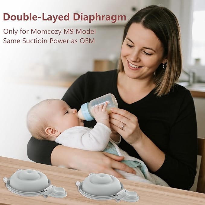 2PC Double-Layed Diaphragm Replacement Accessories for Momcozy Upgraded Mobile Flow M9 Breast Pump,Diaphragm Same As OEM, Replace for Momcozy Upgraded M9 Diaphragm, Not Original Parts, Gray