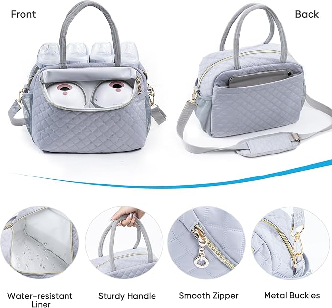 Breastmilk Cooler Travel Bag with 2 Wipes Dispensers & Ice Pack - 6 Bottle Cooler for 9 Oz - Breast Pump & Storage Bag for Daycare