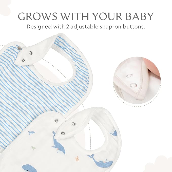 Bamboo Little Baby Bibs (Pack of 2) - Bibs with Adjustable Snaps- Absorbent Terry Backing
