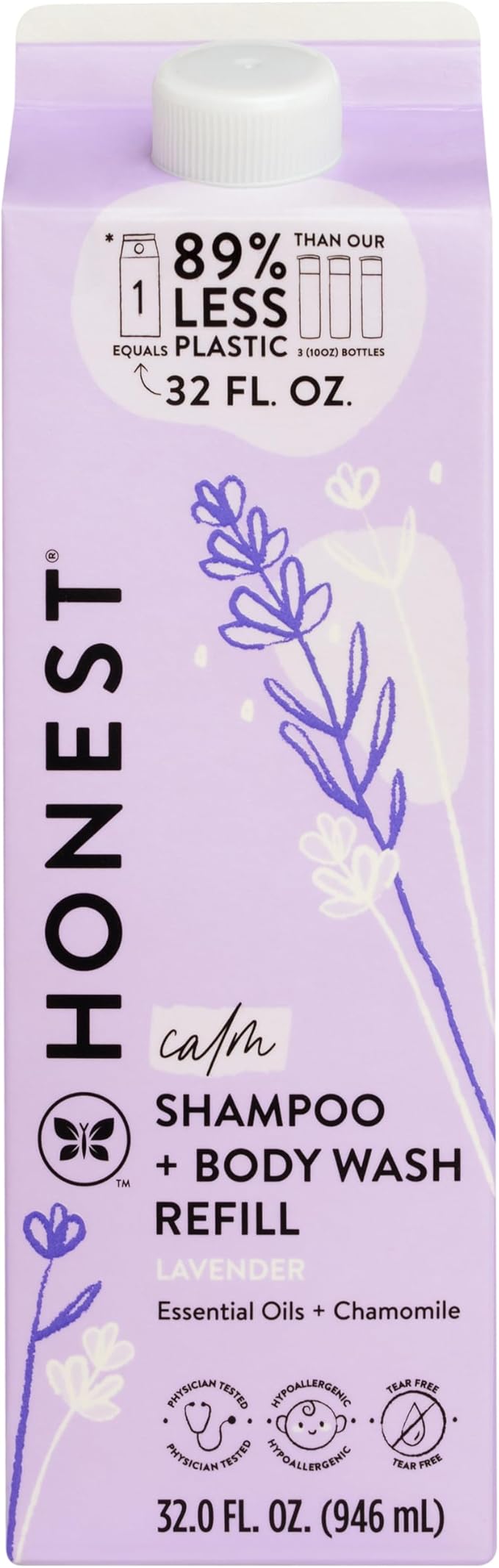 The Honest Company 2-in-1 Cleansing Shampoo + Body Wash Refill Carton | Gentle for Baby | Naturally Derived, Tear-free, Hypoallergenic | Lavender Calm, 32 fl oz
