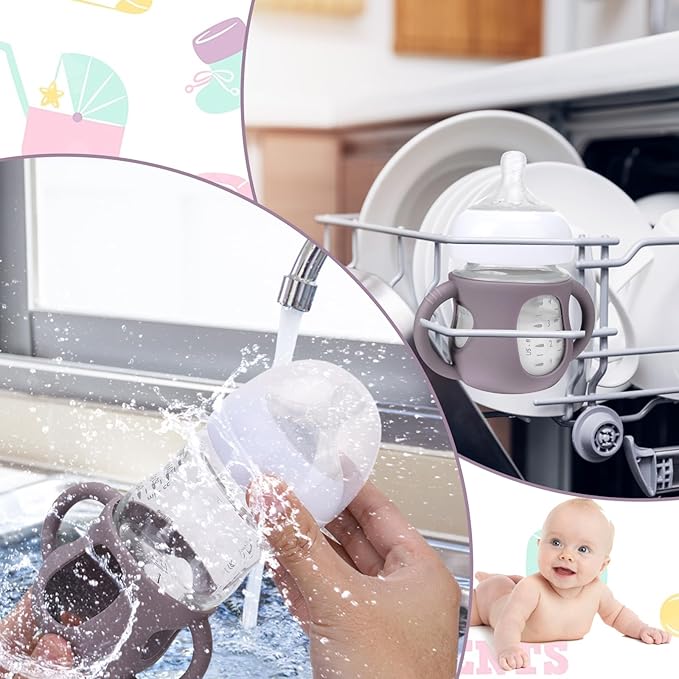 BUSOHA 3 Pack Silicone Sleeves for Avent Natural Baby Bottles - Drop Protection Baby Bottle Sleeves with Handle for Avent Natural Baby Bottles,4 Ounce