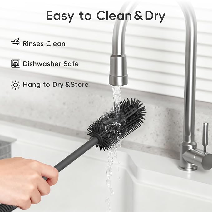 Baby Bottle Brush and Straw Cleaner Brush Set, Extra Long Double-Ended Soft Silicone Brush Cleaner for Baby Bottles, Water Bottles, Cups, Breast Pumps, Detachable & Hangable