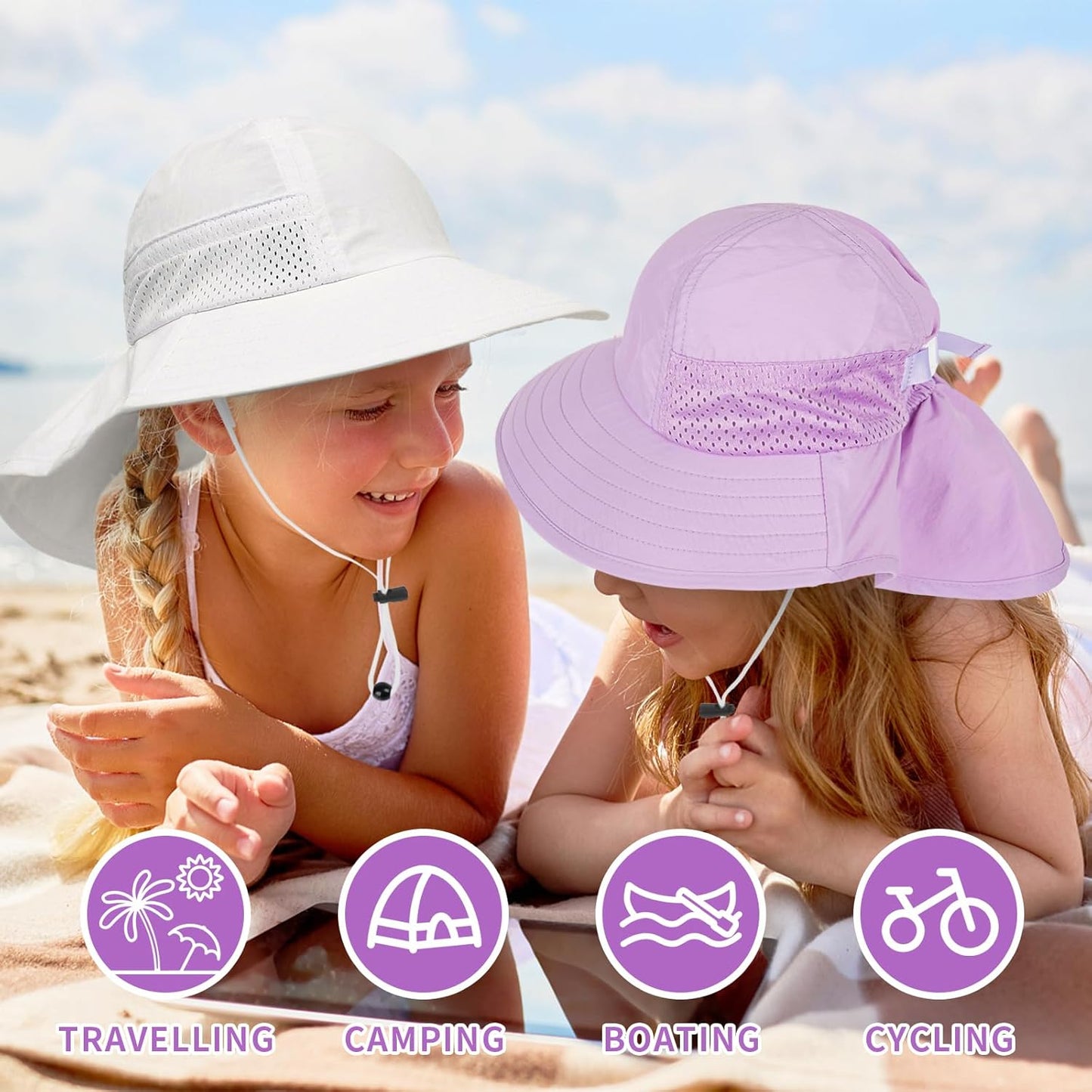 Toddler Baby Sun Hat Kids Summer UPF 50+ for Boys Girls Adjustable Beach Hats with Bucket Wide Brim Age 1-7 Years
