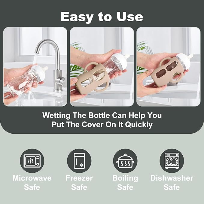 3PCS Philips Avent Glass Bottle Silicone Sleeves with Handles, Compatible with Philips Avent Glass Bottles 8 oz, Suitable for Avent Baby Bottles 8 oz, and Easy to Clean