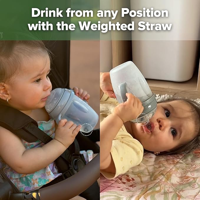 haakaa Weighted Straw Sippy Cup for 6+ Month Old, Silicone Weighted Straw Cup Milk Sippy Cup Baby Water Bottle with Straw Brush (Grey, 8oz./250ml)
