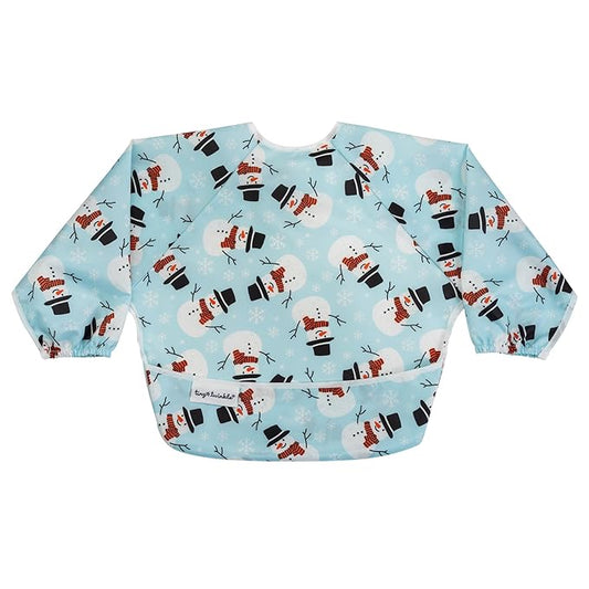 Tiny Twinkle Long Sleeve Bib for Babies & Toddlers – Waterproof Smock Bib for Eating – Machine Washable & Mess-Proof, Baby Feeding Essential & Shower Must-Have(Snowman, 6–24M)