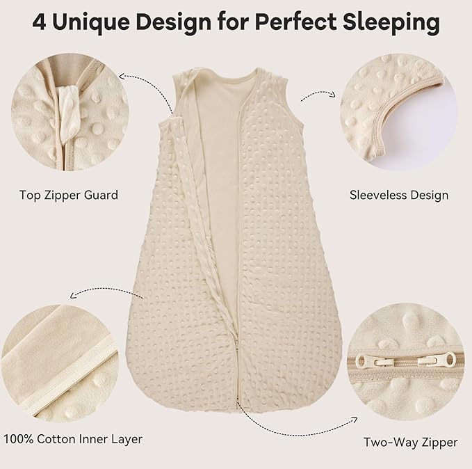 Fleece Baby Sleep Sack 12-18 Months with Plush Dots 1.5 Tog Baby Wearable Blanket with 2-Way Zipper Warm Sleeping Sack for Toddler Infant - Large, Apricot & Pink