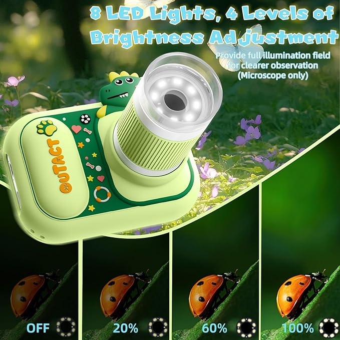 2 in 1 Microscope for Kids & Video Camera, 1000X Digital Microscope with 2.4" Screen, 1080P Portable Handheld Kids Camera Toys, STEM Educational Science Kit Toys for 3-12 Age Years Old Boys Girls