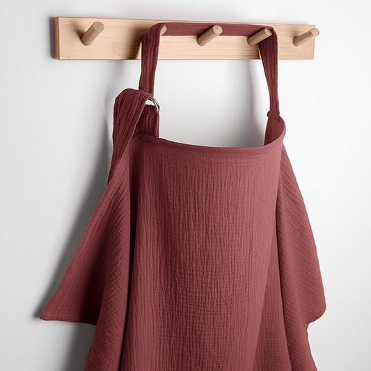 Comfy Cubs Muslin Nursing Cover, Pack of 1, 100% Muslin Breastfeeding Cover - Soft & Breathable Baby Nursing Scarf with Adjustable Neck Strap - Portable, Lightweight & Privacy Coverage - Wine