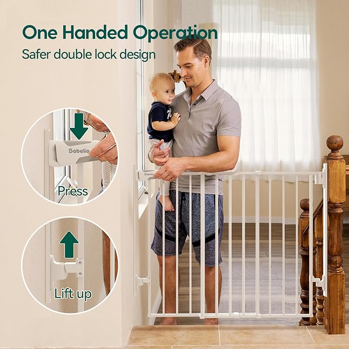 Babelio 27-45" No Bottom Bar Baby/Dog Gate with Easy Installation, 2-in-1 Auto Close Design, Suitable for The House, Stairs, and Doorways, Safety Pet Gates with Large Walk-Thru Door, White