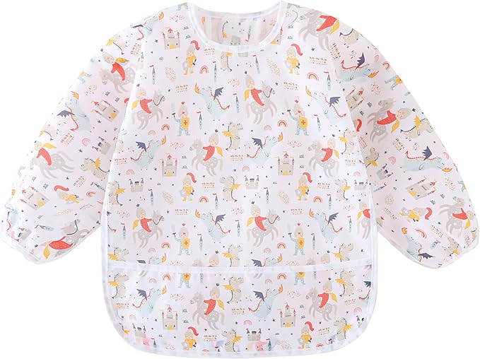 Long Sleeved Bibs, Pack of 5,Lightweight Waterproof Shirt Bibs for Baby Toddler 6-30 Months