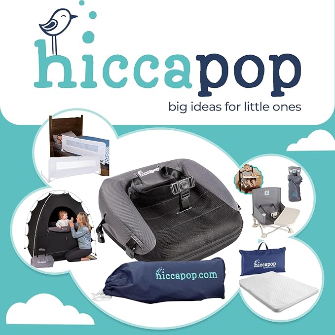 Hiccapop NeoBoost Inflatable Toddler Booster Seat for Dining Table – Portable, Quick-Inflate Design – Anti-Slip Base, Secure Straps, Easy-Clean – Perfect for Home & Travel, Black/Gray