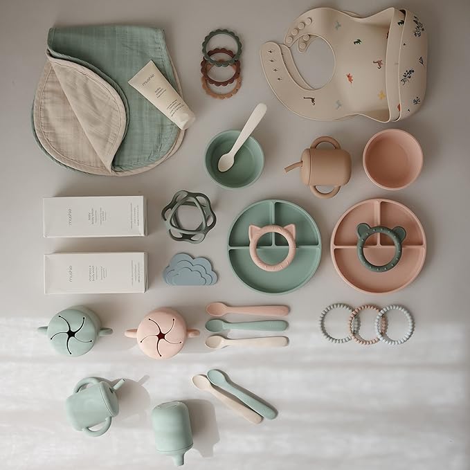 mushie Muslin Baby Burp Cloths | 100% Organic Cotton, Set of 2 (Roman Green/Fog)