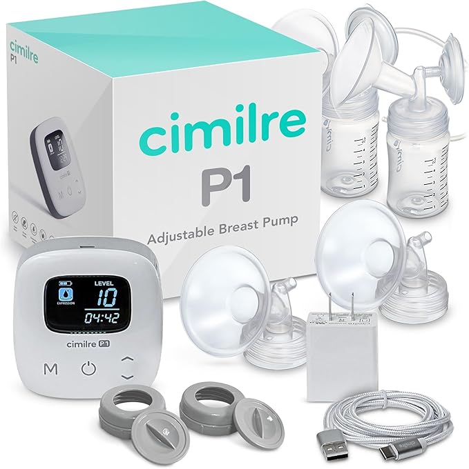 Cimilre P1 Portable Breast Pump & Breast Milk Storage Bags Bundle – Compact Double Electric Pump with 120 Leak-Proof 7oz Bags for On-The-Go Pumping and Storage