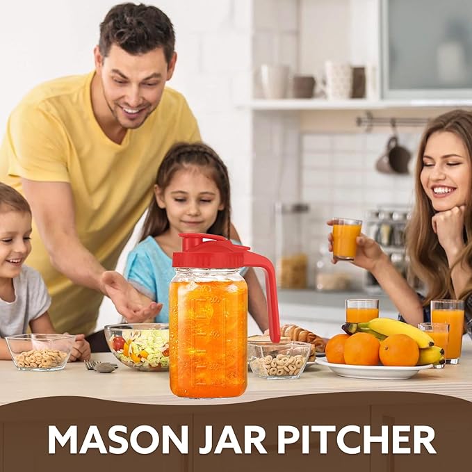 Glass Pitcher with Lid, 64 OZ Mason Jar Pitcher Double Leak Proof, 2 Quart Breast Milk Storage Containers for Fridge, Wide Mouth Glass Jar for Sun Tea, Juice, Cold Brew Coffee