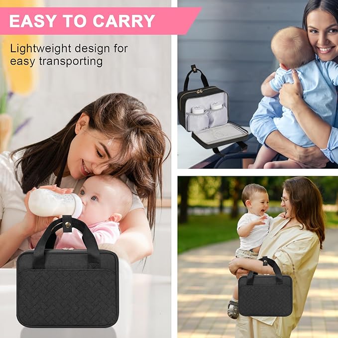 Wearable Breast Pump Bag with Insulated Breastmilk Cooler - Compatible with Momcozy/Willow/Elvie/Spectra/Medela, Portable Pumps Carrying Case with Waterproof Mat for Working Mom