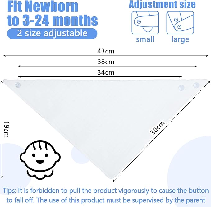 Giegxin 30 Pcs Muslin Baby Bibs White Bandana Drool Unisex Girls Boys Triangle Soft Absorbent Solid Colors Adjustable Newborn Bibs Set for Baby Infants Toddlers Teething Drooling Feeding