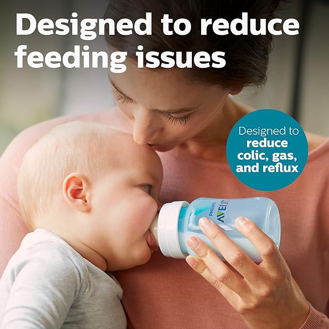 Philips Avent Anti-Colic Bottle with AirFree Vent, 9oz, with Flow 2 Nipples, 1m+, 4pk, Blue, SCY703/24 (Pack of 6)
