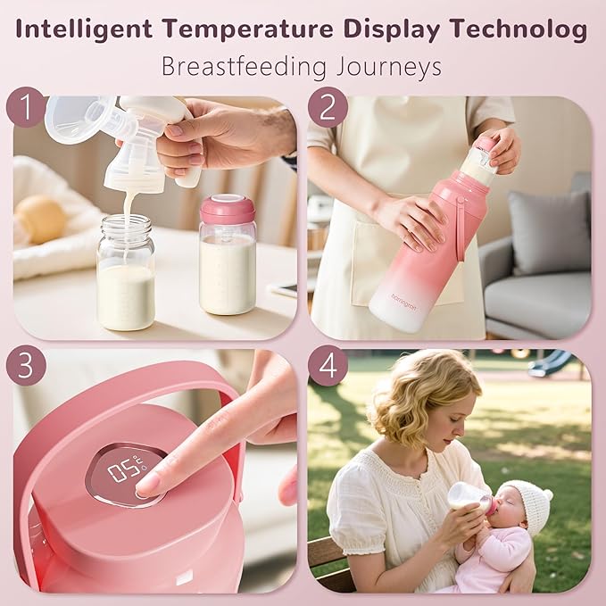 Portable Breast Milk Cooler Bottle for Travel - 22oz Breastmilk Chiller with 2 Baby Bottles, Reusable Storage Container 360° Total Cooling for 24 Hours, Outdoor Thermos for Breastfeeding Moms, Pink