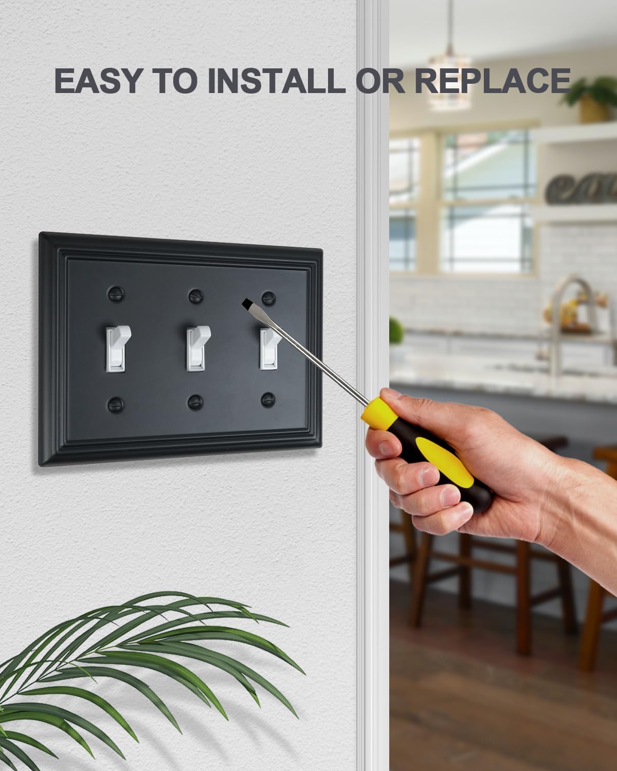 2-Pack Triple Toggle Wall Plates, Black Light Switch Covers, Decorative Switch Plate Covers, Durable Metal, 6.77''*4.88'', Midsize