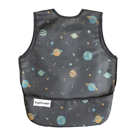 Tiny Twinkle Short Sleeve Apron Baby & Toddler Bib for Boys – Waterproof, Mess-Proof Bibs for Eating & Feeding, Machine Washable, Perfect Holiday Gift (Space, 6–24M)
