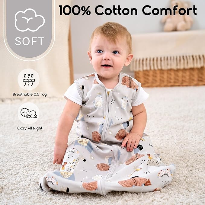 Yoofoss Baby Sleep Sack 18-24 Months 0.5 Tog Wearable Blanket for Baby, 3 Pack 100% Organic Cotton Infant Toddler Sleeping Sack 2-Way Zipper Lightweight Sleep Sack