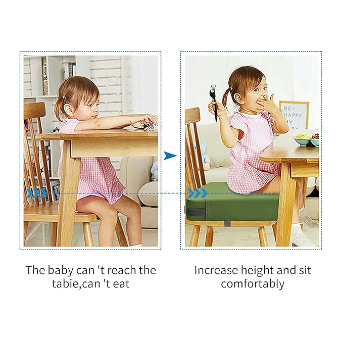 Toddler Booster Seat for Dining Table, PU Washable Double Safe Straps Non-Slip Bottom Booster Seat Dining Toddler, Portable Travel Increasing Cushion (Light Green)