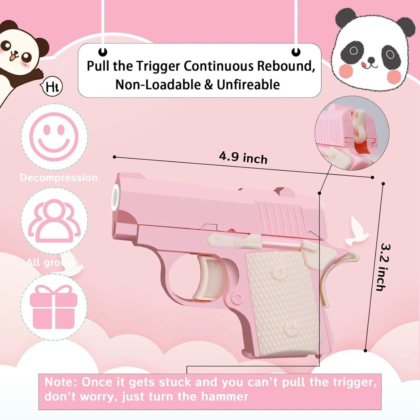 1911 3D Printed Small Pistol Toys Small Toy Pístol Fidget Toys Adults Stress Relief Toy Sensory Toys for Kids Friends Christmas Birthday Gift-Pink