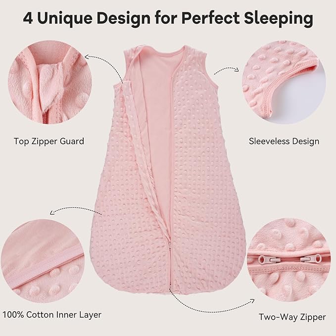 Fleece Baby Sleep Sack 18-24 Months with Plush Dots 1.5 Tog Baby Wearable Blanket with 2-Way Zipper Warm Sleeping Sack for Toddler Infant - XLarge, Pink