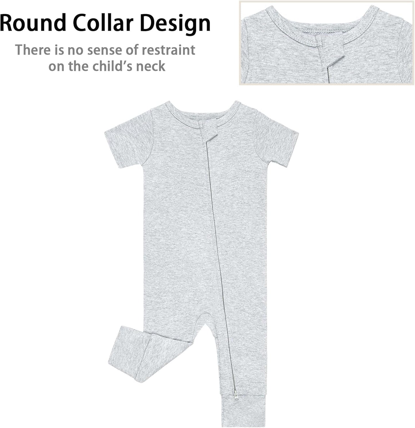 GUISBY Footless Short Sleeve Baby Pajamas with Zipper Cotton Infant Sleepwear