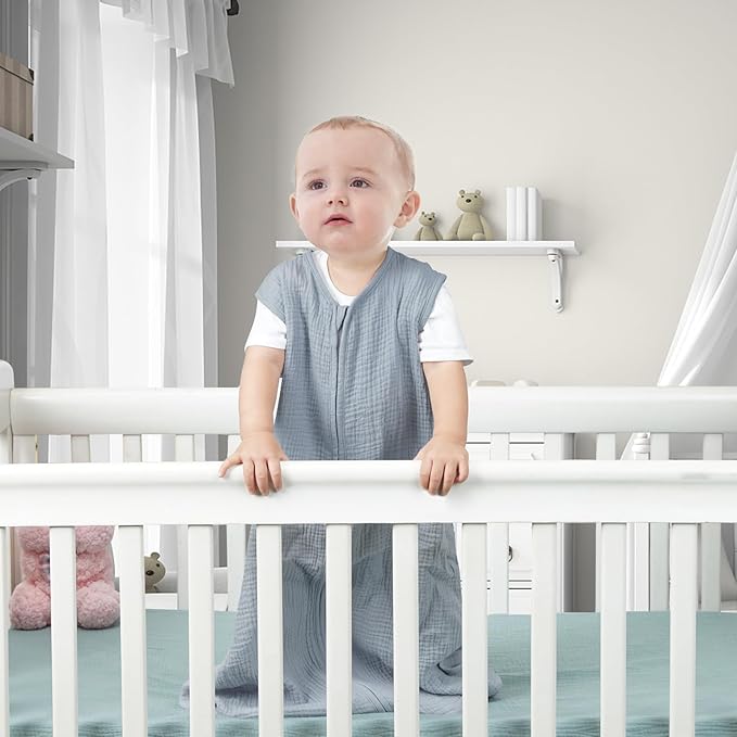 2 Pack Baby Sleep Sack 6-12 Months 100% Organic Cotton Muslin Baby Sleeping Bag 2-Way Zipper Toddler Wearable Blankets Comfy Stretchy Thin Sleep Sacks