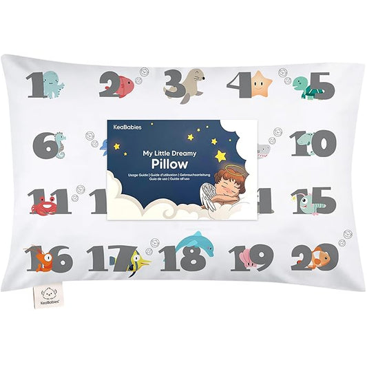 Toddler Pillow with Pillowcase - 13x18 My Little Dreamy Kids Travel Bed Pillows for Sleeping, Organic Cotton Small Pillowcase, Soft & Breathable, Machine Washable, Toddlers 2-5 Years Old (Kea123)