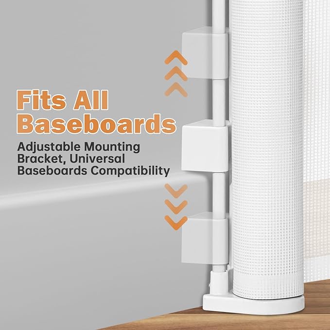 120" Extra Wide Retractable Baby Gates Mesh Gate, Long Retractable Dog Gate for Large Opening, 42" Extra Tall Child Safety Gate Pet Gate with Support Rods for Stairs Hallways Doorways Indoor Outdoor