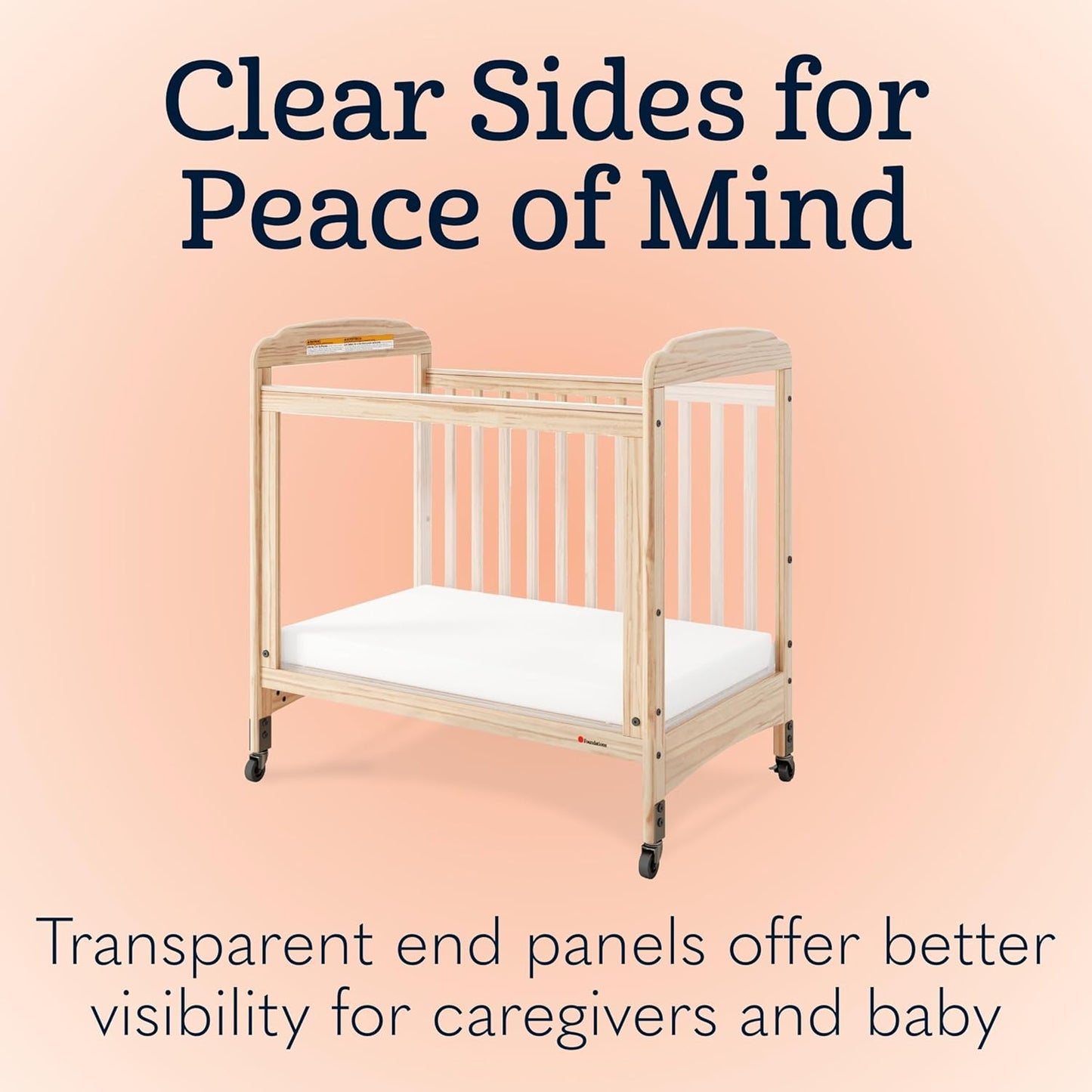 Foundations Serenity 3-Panel Clearview Compact Crib, Fixed-Side, Natural Wood