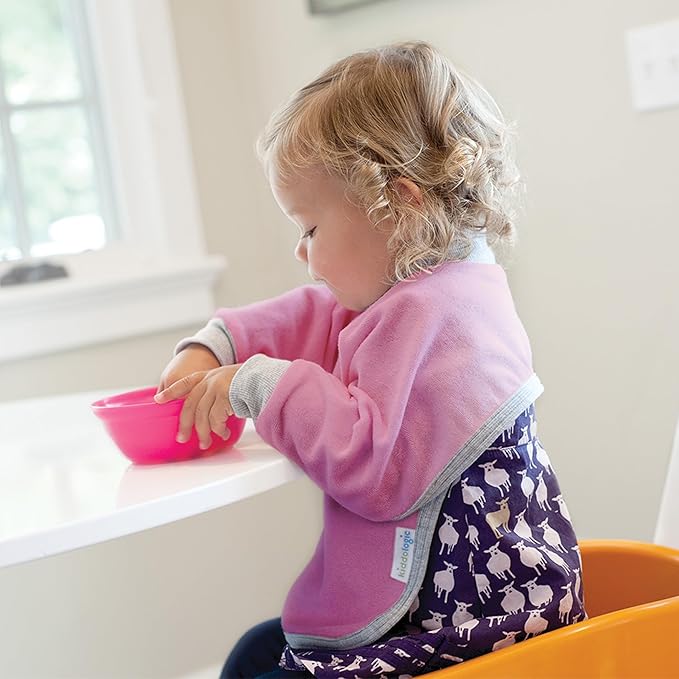 Kiddologic Bibit-all Baby Feeding Bib, Long Sleeves with Ribbed Cuffs and High Collar, Stretchy Pullover Smock, Soft Absorbent Terry, Waterproof Lining, Unisex Toddler 12-36 Months, Fresh Lime (Green)