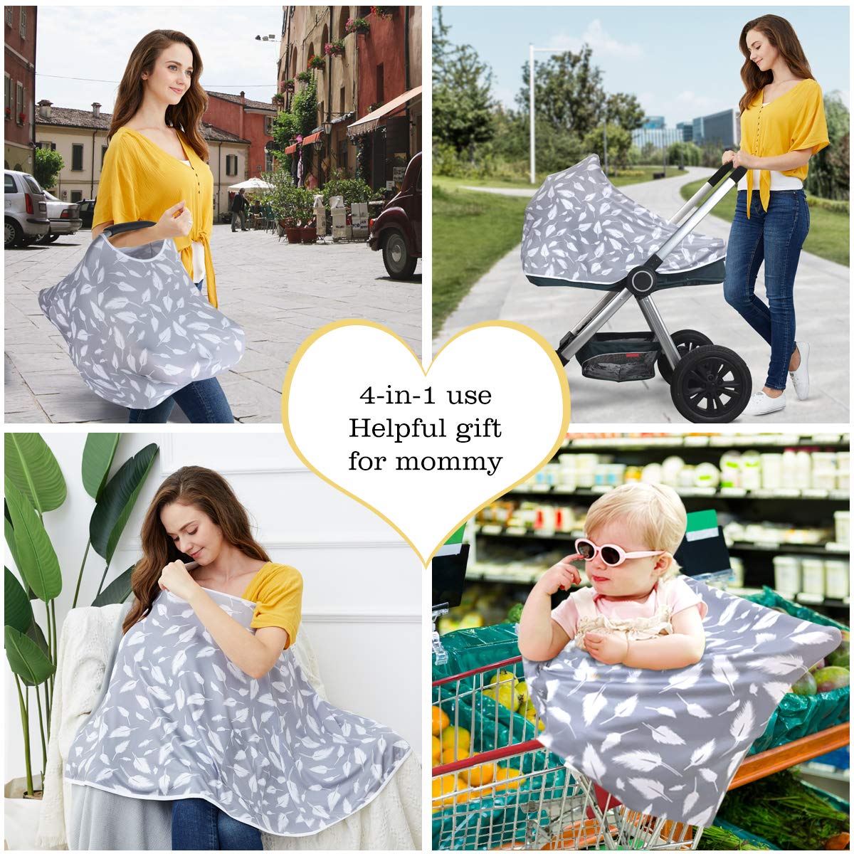 Baby Nursing Cover & Nursing Poncho - Multi Use Cover for Baby Car Seat Canopy, Shopping Cart Cover, Stroller Cover, 360° Full Privacy Breastfeeding Coverage, Baby Shower Gifts for Boy&Girl