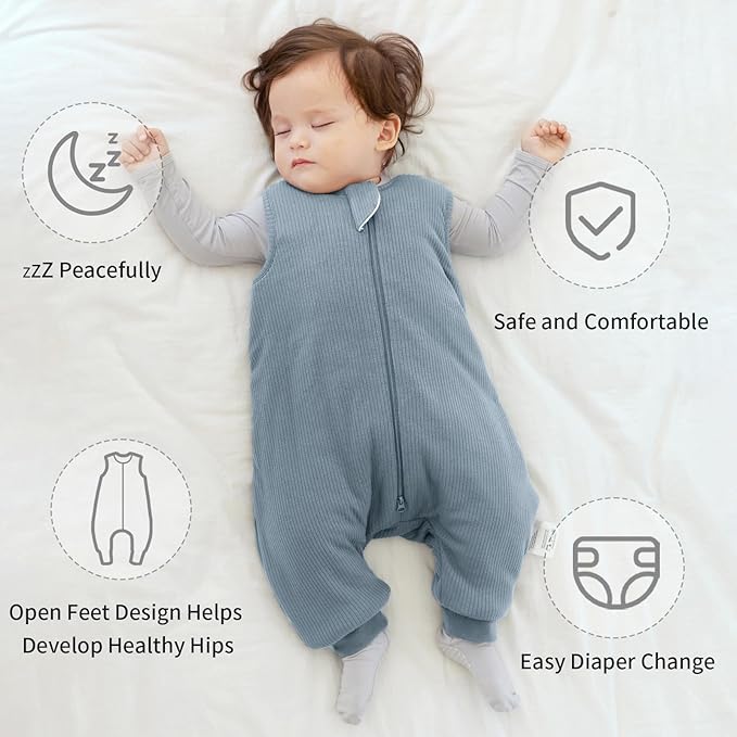 Rayon Made from Bamboo Toddler Sleep Sack with Feet 1.0 Tog Breathable Sleep Sack 6-12 Months Ultra Soft Baby Wearable Blanket with Legs Unisex Sleeping Bag with 2-Way Zipper