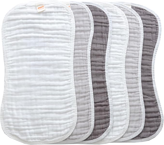 MUKIN Baby Muslin Burp Cloth Set of 6, Ultra Soft Absorbent Thick Cotton Burping Cloths for Unisex Newborn Babies, 20'' by 10'' Neutral Milk Spit Up Rags Boys Girls - Baby Must Haves. (Gradient Grey)