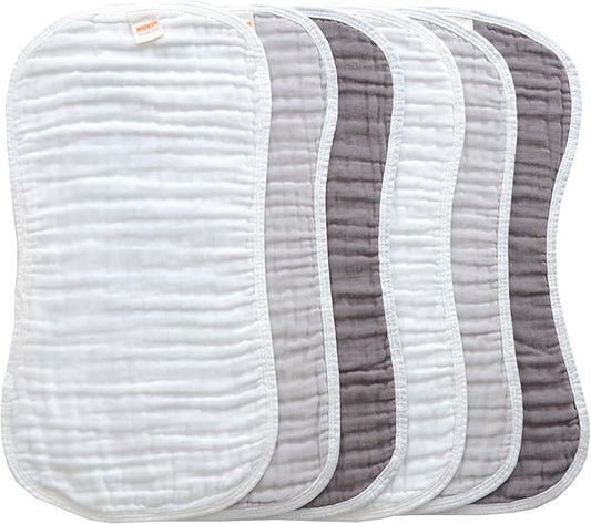 MUKIN Baby Muslin Burp Cloth Set of 6, Ultra Soft Absorbent Thick Cotton Burping Cloths for Unisex Newborn Babies, 20'' by 10'' Neutral Milk Spit Up Rags Boys Girls - Baby Must Haves. (Gradient Grey)