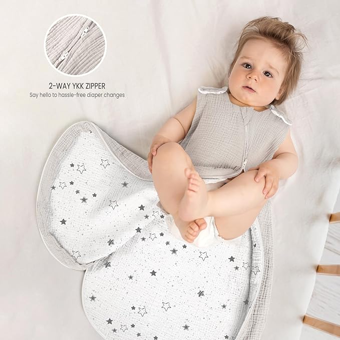 lulumoon Sleep Sack Muslin for Baby: Cotton Wearable Blanket for 3-9 Months - Soft Lightweight Ideal for Nursery Lounge Nighttime Naptime 6-12 Months